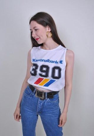 90S RUNNER TOP, WHITE SPORT CROP TOP, SIZE S