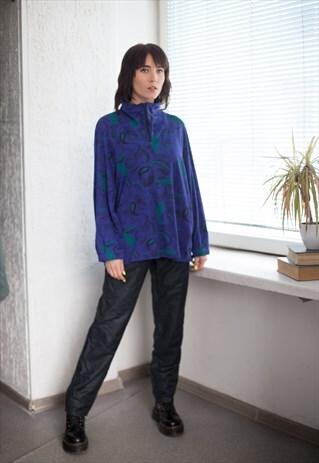 VINTAGE 80'S PURPLE ABSTRACT PRINT HIGH COLLAR JUMPER