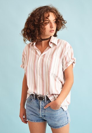 90'S RETRO STRIPED PRINT NEUTRAL OVERSIZED BLOUSE TOP