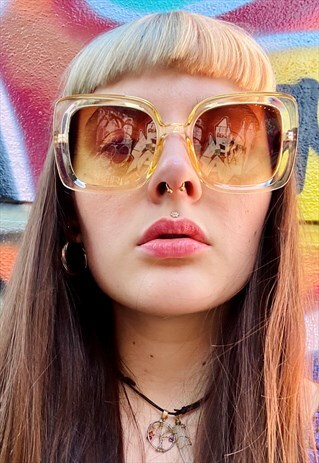 VINTAGE INSPIRED SUNGLASSES BIG SQUARE SHAPE IN CREAM BROWN