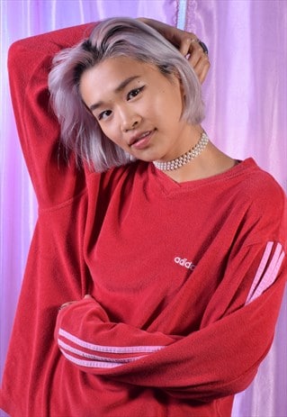 VINTAGE ADIDAS RED TOWELLING LONG SLEEVED TOP