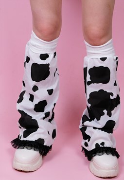 cow print lace trim leg warmers festival kitsch unique