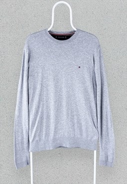 Tommy Hilfiger Grey Jumper Cotton Silk Blend Pullover Mens L