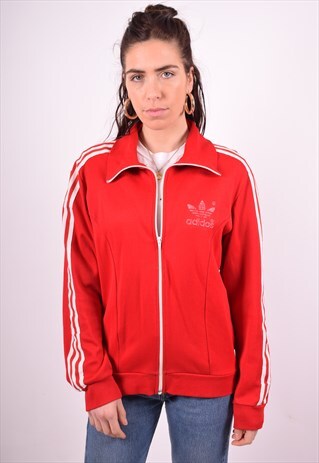 ADIDAS WOMENS VINTAGE TRACKSUIT TOP JACKET LARGE RED 90'S