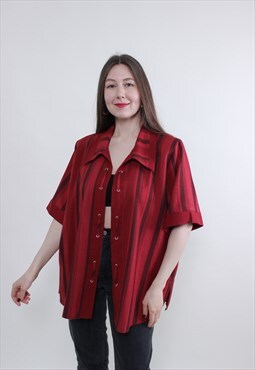 Vintage 80s red striped blouse, shoulder pads formal shirt