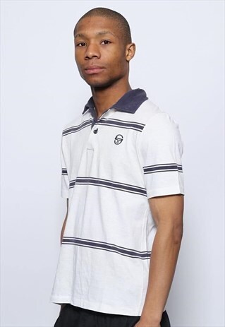 VINTAGE SERGIO TACCHINI LOGO STRIPED POLO SHIRT WHITE