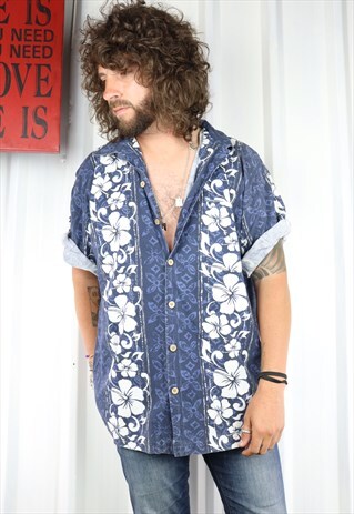 VINTAGE CRAZY PATTERN OVERSIZED SHORT SLEEVED HAWAIIAN SHIRT