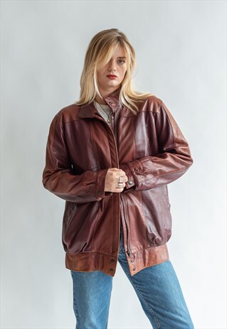 VINTAGE 80S BURGUNDY LEATHER JACKET