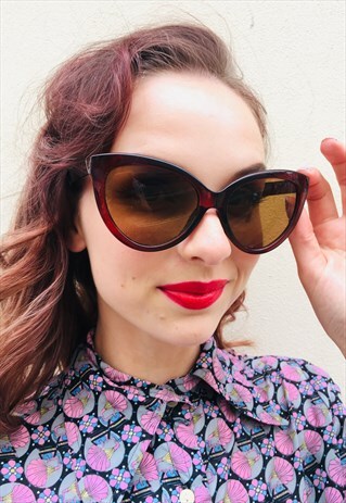 VINTAGE BROWN CAT EYE SUNGLASSES