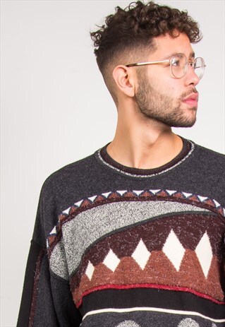 VINTAGE CRAZY PATTERN KNIT JUMPER