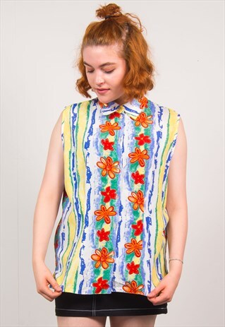 VINTAGE 90'S SHIRT FLORAL SLEEVELESS BLOUSE