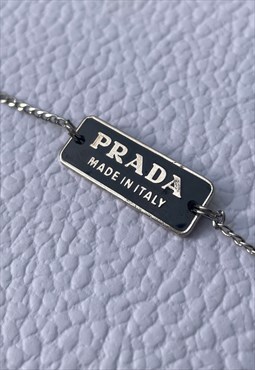 Reworked silver/black Prada triangle curb chain necklace