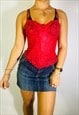 Vintage Size S Y2K Floral Lace Top In Red