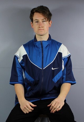 VINTAGE NIKE SHORT SLEEVE WINDBREAKER TRACK JACKET IN NAVY B
