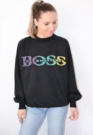 VINTAGE 80S HUGO BOSS SPELL OUT DESIGNER SWEATSHIRT