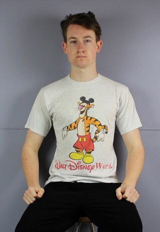 VINTAGE WALT DISNEY WORLD T-SHIRT IN GREY WITH GRAPHIC PRINT