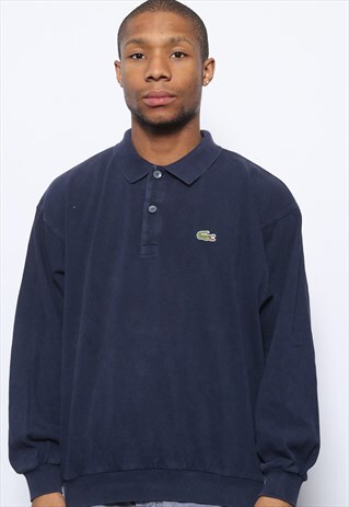 VINTAGE LACOSTE LOGO LONG SLEEVE POLO SHIRT NAVY BLUE
