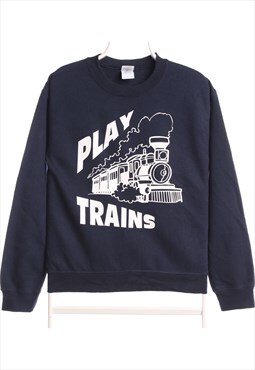 Vintage 90's Gildan Sweatshirt Play Trains Crewneck Navy
