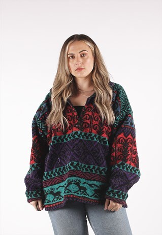 VINTAGE HELLY HANSEN CRAZY PRINT PULLOVER FLEECE /NN2180