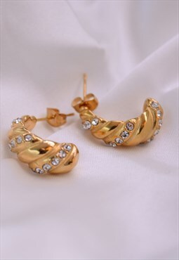 Gold Crescent Crystal Earrings 