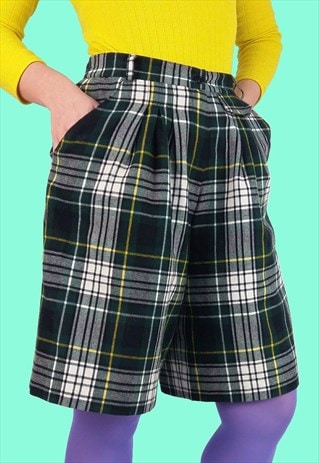 Vintage 80's High Waist Check Plaid Wool Culottes Shorts