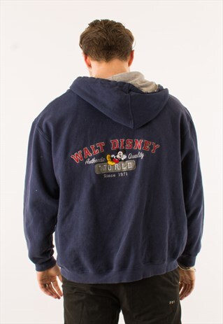 VINTAGE 90S NAVY DISNEY WORLD FULL ZIP HOODIE XL