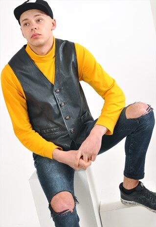VINTAGE REAL LEATHER VEST IN BLACK
