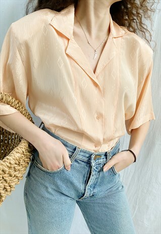 VINTAGE 80S PEACHY PEACHY LUXE SATIN BLOUSE TOP PASTEL