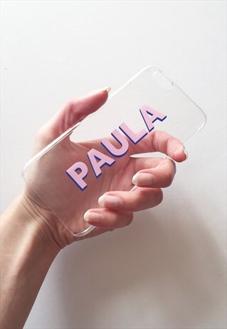 CLEAR AND DROP SHADOW PINK AND BLUE MONOGRAM CLEAR CASE