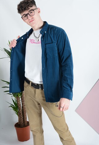VINTAGE CORDUROY SHIRT IN TEAL BLUE.
