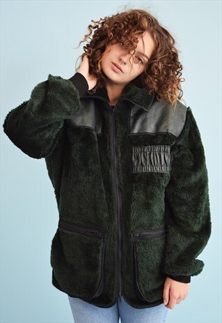 90'S RETRO FAUX LEATHER DETAILED FAUX FUR JACKET