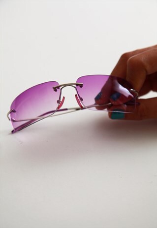 VINTAGE CHROME RIMLESS FRAME, ORCHID PINK LENSES