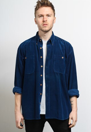 VINTAGE CORDUROY CORD SHIRT BLUE