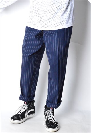 VINTAGE 90S UNISEX NAVY BLUE STRIPED PANTS