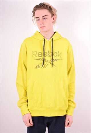 REEBOK MENS VINTAGE HOODIE JUMPER MEDIUM YELLOW 90'S