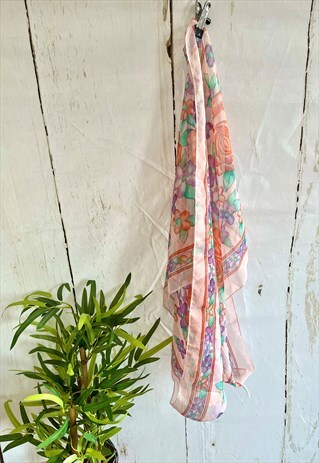 VINTAGE PINK & PURPLE ROSE FLORAL 70'S SCARF