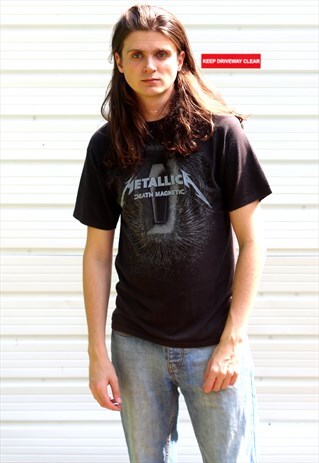 VINTAGE BLACK GRAPHIC METALLICA DEATH MAGNETIC PRINT T-SHIRT