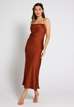 Chelsea Cowl Neck Backless Dress - Rust