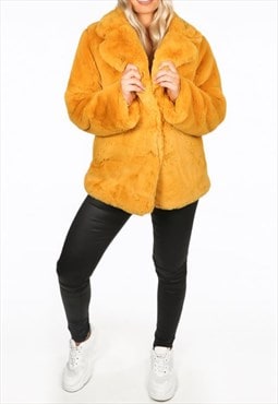 Soft Luxury Faux Fur Jacket In Mustard