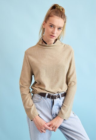 90'S RETRO JAZZY MINIMALIST TURTLENECK OVERSIZED JUMPER TOP