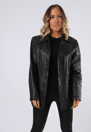 LEATHER JACKET FITTED SHORT VINTAGE UK 12 (NAH)