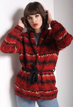 Vintage Jazzy Abstract Crazy Knit Cardigan Wrap Red