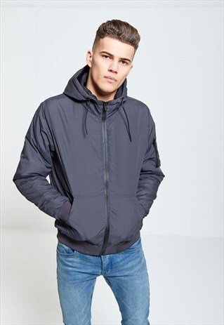 MENS BRAVE SOUL ZIP THROUGH HOODED JACKET IN CHARCOAL