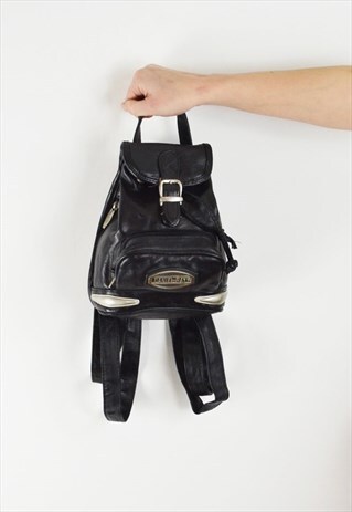 BLACK FAUX LEATHER RUCKSACK BAG