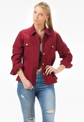 BURGUNDY RED DENIM JACKET