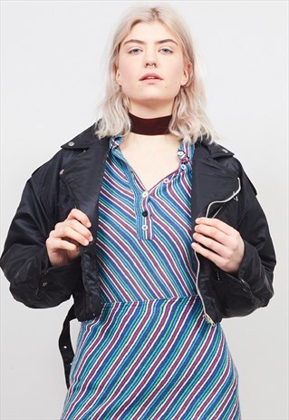 VINTAGE 90'S RIFLE BLACK NYLON CROPPED BIKER JACKET