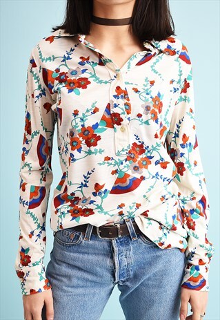 70'S RETRO MOD FLORAL PRINT PARTY TOP