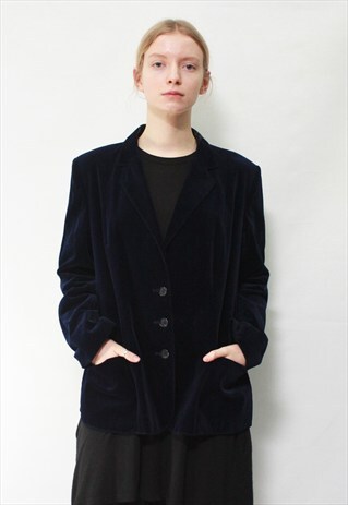 VINTAGE 80' BEAUTIFUL ELEGANT NAVY BLUE VELOUR JACKET