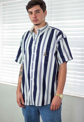 VINTAGE CHAPS RALPH LAUREN SHIRT STRIPED LOGO 90S L 12.3