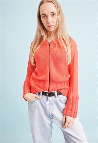 90'S RETRO KITSCH KNIT & MESH TEEN CARDIGAN TOP